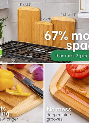 Organic Wooden Cutting Boards for Kitchen Set of 3 with Lifetime Replacements – Premium Extra Large Bamboo Chopping Boards with Juice Grooves for Carving & Serving, Non-Toxic & Durable by Greener Chef