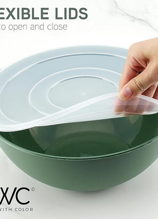 COOK WITH COLOR Mixing Bowls with Lids - 12 Piece Plastic Nesting Bowls Set includes 6 Prep Bowls and 6 Lids, Microwave Safe Mixing Bowl Set (Sage)