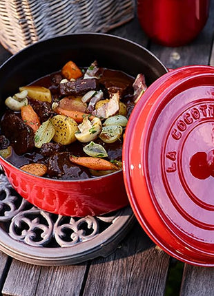 STAUB Cast Iron Dutch Oven 5.5-qt Round Cocotte, Made in France, Serves 5-6, Cherry