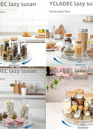4 Pack Lazy Susan 9.2" Inch Turntable Organizer Pantry Organization and Storage Container Bins Spice Rack Cabinet Rotating Condiment for Pantry Kitchen Vanity Bathroom Jewelry Holder Clear