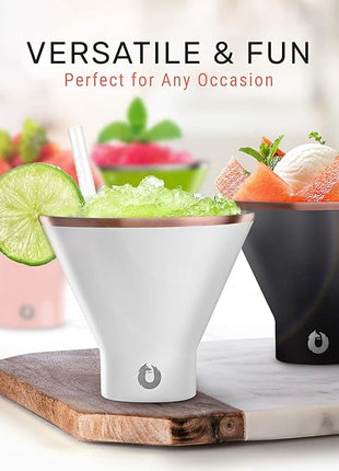 SNOWFOX Premium Vacuum Insulated Stainless Steel Martini Glass, Set of 2, Martinis Stay Icy Cold, Stemless Cocktail Glasses, Elegant Home Entertaining, Bold Beautiful Barware Set, 8 oz, Blue