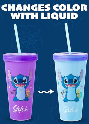 Silver Buffalo Disney Lilo and Stitch Tropical Poses 4 Pack Color Change Plastic Tumbler, 24 Ounces