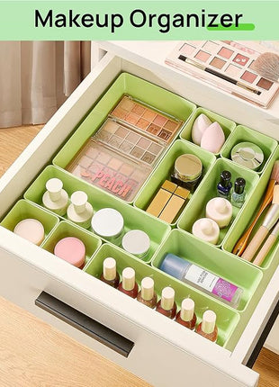 Vtopmart 25 PCS Plastic Drawer Organizers Set, 4-Size Versatile Bathroom and Vanity Drawer Organizer Trays, Storage Bins for Makeup, Bedroom, Kitchen Gadgets Utensils and Office