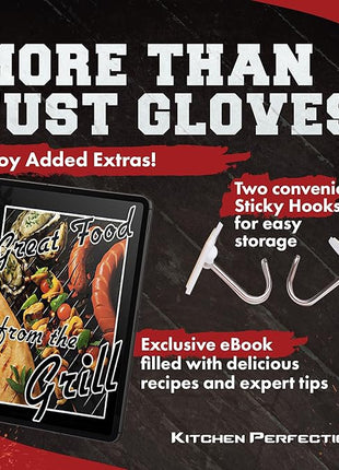 KITCHEN PERFECTION Silicone Smoker Oven Gloves -Extreme Heat Resistant Bbq Gloves -Handle Hot Food Right on Your Smoker Grill Fryer Pit|Waterproof Oven Mitts Grill Gloves |Superior Value Set+3 Bonuses