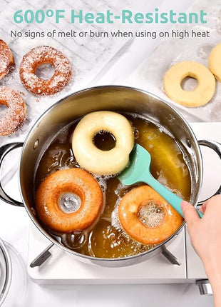 Heat Resistant Silicone Spatula Set: U-Taste 600ºF High Temp Seamless Food Grade Utensil, Flexible Rubber Silicon Kitchen Cooking Mixing Baking Scraper for Nonstick Cookware Set of 4 (Aqua Sky)