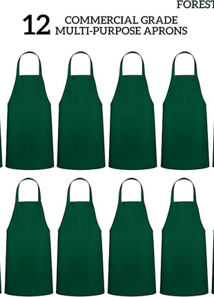 GREEN LIFESTYLE 12 Pack Professional Chef Apron – Grilling Aprons for Men, Waterproof Cooking Aprons for BBQ, Work or Restaurant Use, Kitchen Aprons for Women – Green, No Pockets