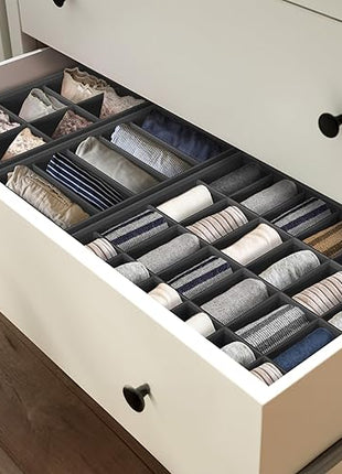 Simple Houseware 4-Pack Drawer Organizer Set - Closet Dividers for Underwear, Socks, Bras, Scarves, Ties - Foldable Non-Woven Storage Boxes, Dark Gray