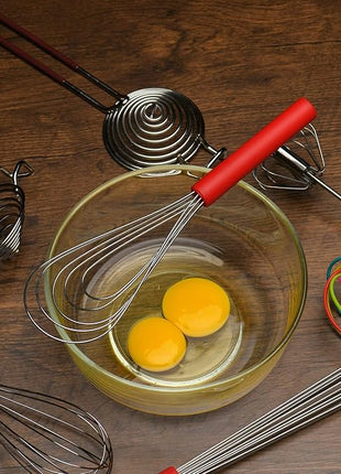 Flat Whisk Silicone Handle Non Slip 10" - 5 Wires Whisk with 10 Heads for Kitchen Cooking Color Red by Jell-Cell