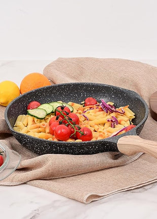 JEETEE 10 Inch Nonstick Frying Pan, Stone Coating Cookware, Nonstick Omelette Pan with Heat-Resistant Handle, Compatible with All Stoves (Grey)