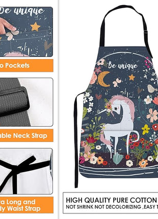Britimes Apron Home Kitchen Cooking Baking Gardening for Women Men with Pockets Unicorn Be Floral Moon 32x28 inch