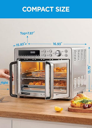 Midea Flexify French Door Toaster Oven Air Fryer Combo, 26.4 QT, Extra Large Air Fryer Countertop Oven 10-in-1 Combo, 25% Faster Cooking and 90% Less Oil, Stainless Steel