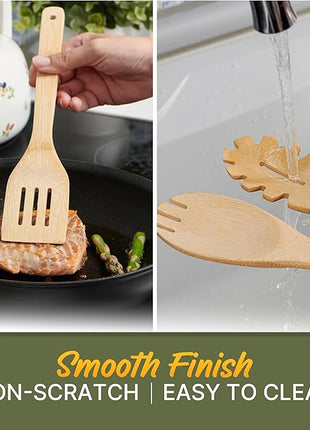 Wooden Utensil Set, Bamboo Utensils – 7 PCs Wood Spoons for Cooking, Easy to Clean, Sturdy, Lightweight & Heat Resistant