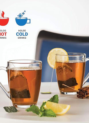 Bormioli Rocco Glass Coffee Mug Set, (6 Pack) 10¾ Ounce with Convenient Handle, Tea Glasses for Hot/Cold Beverages, Thermal Shock Resistant, Tempered Glass, for Cappuccino, Latte, Espresso, clear.