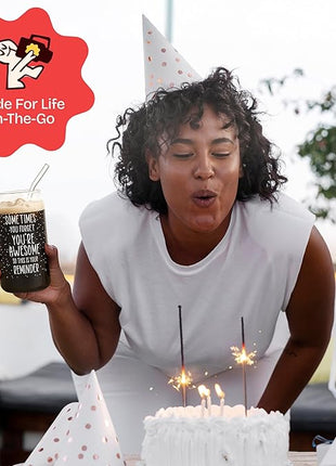 KLUBI Birthday Gifts for Women Who Have Everything - Sometimes You Forget You Are Awesome Gift for Her Birthday Presents for Mom From Daughter 16oz Glass Mug Present Baskets for Fun Teacher