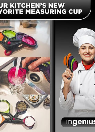 Collapsible Measuring Cups and Nesting Spoons - Adjustable Silicone for Cooking, used for Liquid and Dry Kitchen Items - Portable Portion Control, Dog Food, Kids, Travel, Camper, Space-Saving - 1 Set