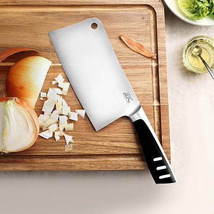 LDC Meat Cleaver Heavy-Duty 7" Inch Knife - High-Carbon Stainless Steel Chef Knife for Meat and Vegetables - Butcher Bone Cutting Knife for Home and Restaurant Use