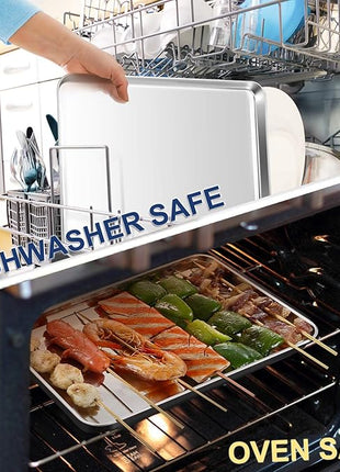 P&P CHEF 16 Inch Baking Cookie Sheet, Oven Pan Tray Stainless Steel Sheet Pan for Kitchen, Oven Bakeware for Multi Uses, Shiny Look & Dishwasher Safe, Healthy & Heavy Duty, 3Pcs