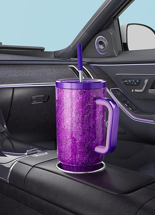 Meoky Tumbler with Handle and Straw for Women: 40 oz Stainless Steel Insulated Tumbler with Lid and Straw 100% Leakproof for Car Travel Home - Fashion Enthusiasts, Lavender