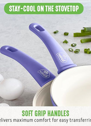 GreenLife 16 Piece Nonstick Cookware Set, Soft Grip Non-Toxic PFAS-Free Ceramic Pots & Pans, Dishwasher & Oven Safe, Frying, Sauce, Utensils, Glass Lids, Stay-Cool Handles, Wobble Free, Periwinkle