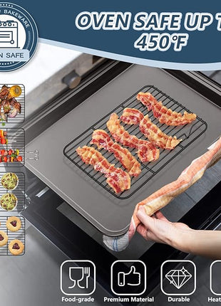 P&P CHEF Cooling Baking Rack Pack of 2, Stainless Steel Cooling Racks for Cooking Baking Roasting Grilling Drying, Dense Wires & Smooth Edge, Easy to clean, Black, 9.7" x 7.3"