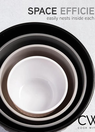 COOK WITH COLOR Prep Bowls with Lids- Wide and Deep Nesting Plastic Small Mixing Bowl Set with Lids, 8 Piece Set - Deep Bowls, Black/White