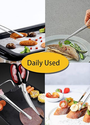 JETKONG 2 Pcs 12-Inch Kitchen Tweezers Fine Tweezer Tongs, Extra-Long Stainless Steel Cooking Tweezers (Silver)