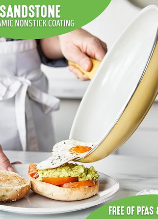 GreenLife Soft Grip Healthy Ceramic Nonstick 15 Piece Kitchen Cookware Pots and Frying Sauce Saute Pans Set, PFAS-Free with Kitchen Utensils and Lid, Dishwasher Safe, Yellow