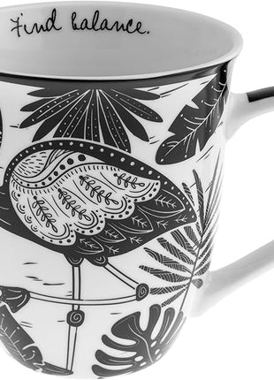 Karma Gifts 14 oz Black and White Boho Mug Flamingo - Cute Coffee and Tea Mug - Ceramic Coffee Mugs for Women and Men