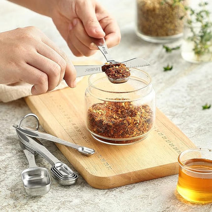 Spring Chef Stainless Steel Measuring Spoons Set of 8 with Leveler, Metal Teaspoon & Tablespoon Measuring Spoons for Dry & Liquid Ingredients, Fits in Spice Jars - Kitchen Gadgets For Baking & Cooking