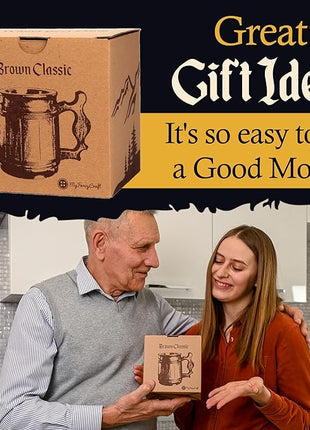 Set of 6 Beer Mug 10 OZ - Coffee Mug - Beer stein - Wooden beer mug - Stainless Steel Cup - Handmade Gifts for Men - Fathers Day, Christmas or Birthday Gift Idea - Men Mug - Classic Brown