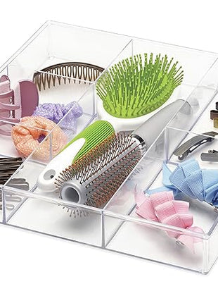 Whitmor Clear 6-Section Drawer Organizer | For Makeup & Accessories | Sturdy Resin | 11.9 x 11.9 x 1.7 Inches | Pack of 6
