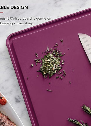 KitchenAid Classic Plastic Cutting Board with Perimeter Trench and Non Slip Edges, Dishwasher Safe, 12 x 18 inch, Beetroot