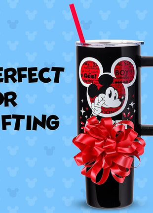 Silver Buffalo Disney Classic Mickey Mouse Hashtag Current Mood “#currentmood” Stainless Steel Tumbler with Handle and Straw, Fits in Standard Cup Holder, 40 Ounces