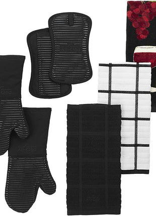 All-Clad Silicone Oven Mitts: Heat Resistant up to 500 Degrees - 100% Cotton & Silicone, 14"x7" Oven Mitt for Kitchen and Barbecue, 2-Pack, Black