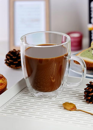 CNGLASS Large Double Wall Glass Coffee Mug 17 oz,Insulated Glass Coffee Cups with Handle,Set of 1