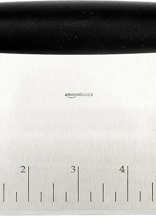 Amazon Basics Multi-Purpose Stainless Steel Scraper/Chopper with Contoured Grip, 6", Black, Silver