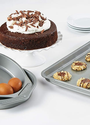 Farberware Nonstick Bakeware Set Includes Baking Cake Pans and Cookie Sheets, 4 Piece, Gray