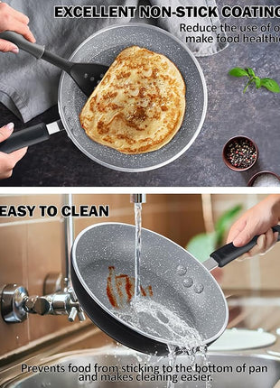 Cook N Home Pots and Pans Nonstick Kitchen Cookware Sets include Saucepan Frying Pan Stockpots 8-Piece, Heavy Gauge, Stay Cool Handle, Marble