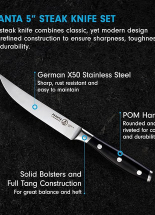 Messermeister Avanta 5” Fine Edge Steak Knife Set - Pack of 2 - German X50 Stainless Steel - Rust Resistant & Easy to Maintain - Includes 8 Total Steak Knives