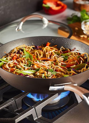 Circulon Symmetry Hard Anodized Nonstick Wok/Stir Fry Pan with Lid, 12", Chocolate