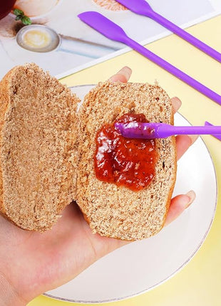 4pcs Mini Silicone Spatula Set, 3 Size Makeup Spatula Small Rubber Spatula for Thin Jar Skinny Openings Bottles, Tiny Scraper for Kitchen and Cosmetic, Multipurpose Scraping Mixing Tools (Purple)