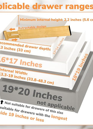 BAMEOS Drawer Divider,Expandable Bamboo Separators Adjustable Utensil Knife Fork Tool Kitchen Organizer, Clothes Fabric Drawer Organizer In Bathroom Bedroom Office, Cabinet Dresser Organizer 4-pack