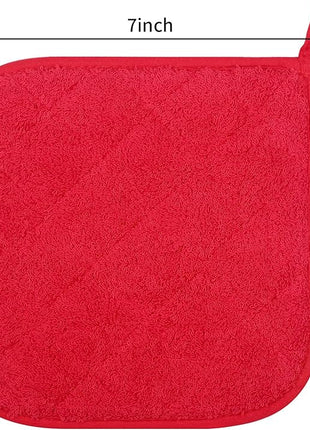 100% Cotton Kitchen Everyday Basic Terry Pot Holder Heat Resistant Coaster Potholder for Cooking and Baking Set of 5 Red