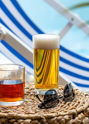 Everyday Drinking Glasses Set of 8 Drinkware Hurricane Glasses, Kitchen Glasses for Cocktail, Iced Coffee, Beer, Ice Tea, Wine, Whiskey, Water, 4 Tall Glass Cups & 4 Short Dof Drinking