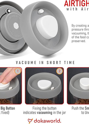 Glass Canisters Set - Kitchen Leakproof Seal Food Storage Jars - Coffee Bean Container - Pack of 5 Glass Canisters With Vacuum Airtight Lids for Cereal, Pet Treats, Nuts, Candy