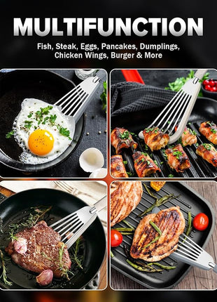 Silicone Fish Spatula Turner Set of 2, Thin Slotted Spatulas Turner for Nonstick Cookware,Heat Resistant Flexible Stainless Steel Kitchen Cooking Spatula Flipper for Fish, Egg, Pancake (KG)