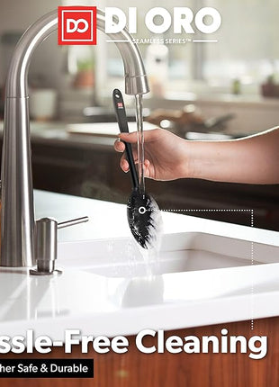 DI ORO Silicone Spoons for Cooking - Large Kitchen Spoons for Mixing, Serving, & Stirring - 600°F Heat-Resistant Non Stick Utensils – Big Solid & Slotted - Dishwasher Safe (2pc, Black)