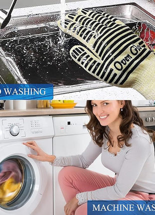 Oven Gloves, Heat Resistant 540 Degrees Grilling Gloves, Hot Surface Handler Non-Slip Silicone Oven Mitts with Fingers, BBQ Gloves for Cooking/Kitchen/Baking, Pack of 2