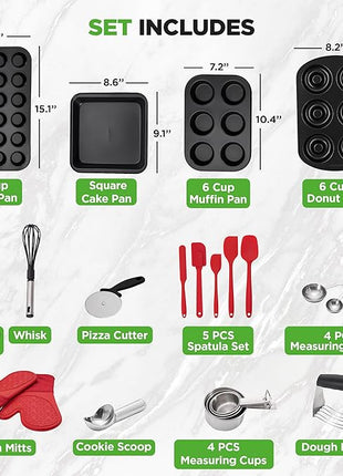 NutriChef 42-Piece Ultimate Nonstick Bakeware Set - Carbon Steel Baking Pans, Everyday Baking Tools, Oven Mitts, & More - Ideal for Baking Delicious Savory & Sweet Treats - Complete Set for Bakers