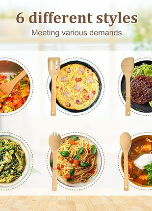 HANSGO Bamboo Wooden Spoons for Cooking 6-Piece, Nonstick Bamboo Kitchen Utensils Set Wood Spatulas Spoons for Daily Use, Housewarming Gifts